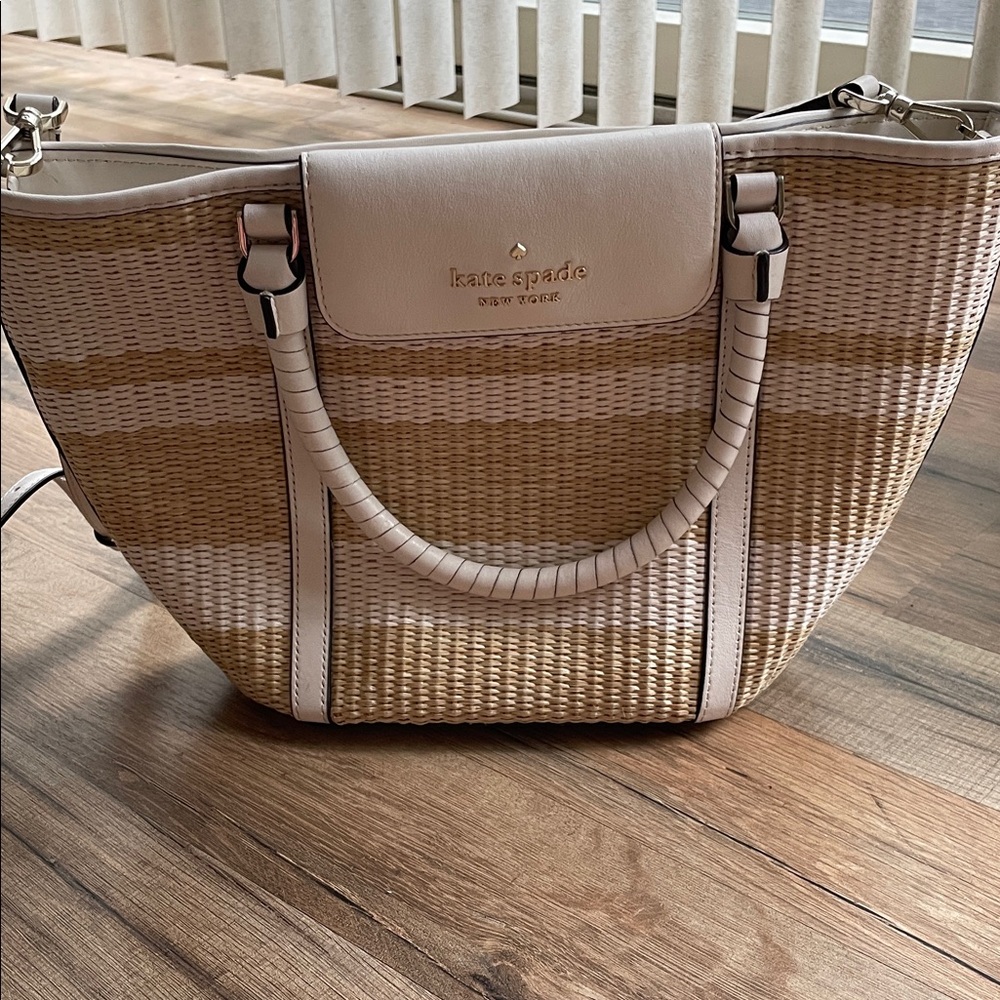 Kate Spade Beige and White Woven Tote